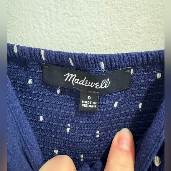 Madewell Women Blue Ruffle-Strap Button-Front Mini Dress Polka Dot Size 0 - Picture 7 of 7